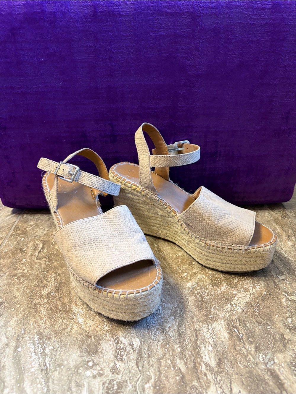 Franco Sarto Beige Espadrille Platform Sandals with Ankle Strap